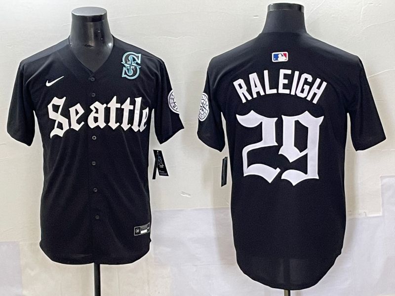 Men 2025 Seattle Mariners #29 Raleigh Black Five generations Joint Name Nike MLB Jersey style 62344
